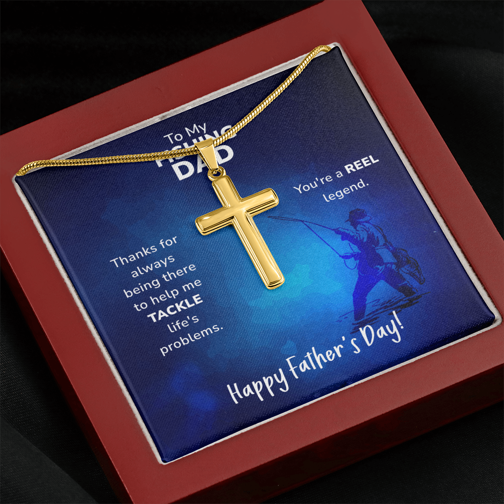 Artisan Cross Necklace with Snake Chain To My Fishing Dad, Reel Legend Dad, Father's Day Gift Ideas, Best Dad Ever, Gift For Dad From Daughter by Best Gifts 305