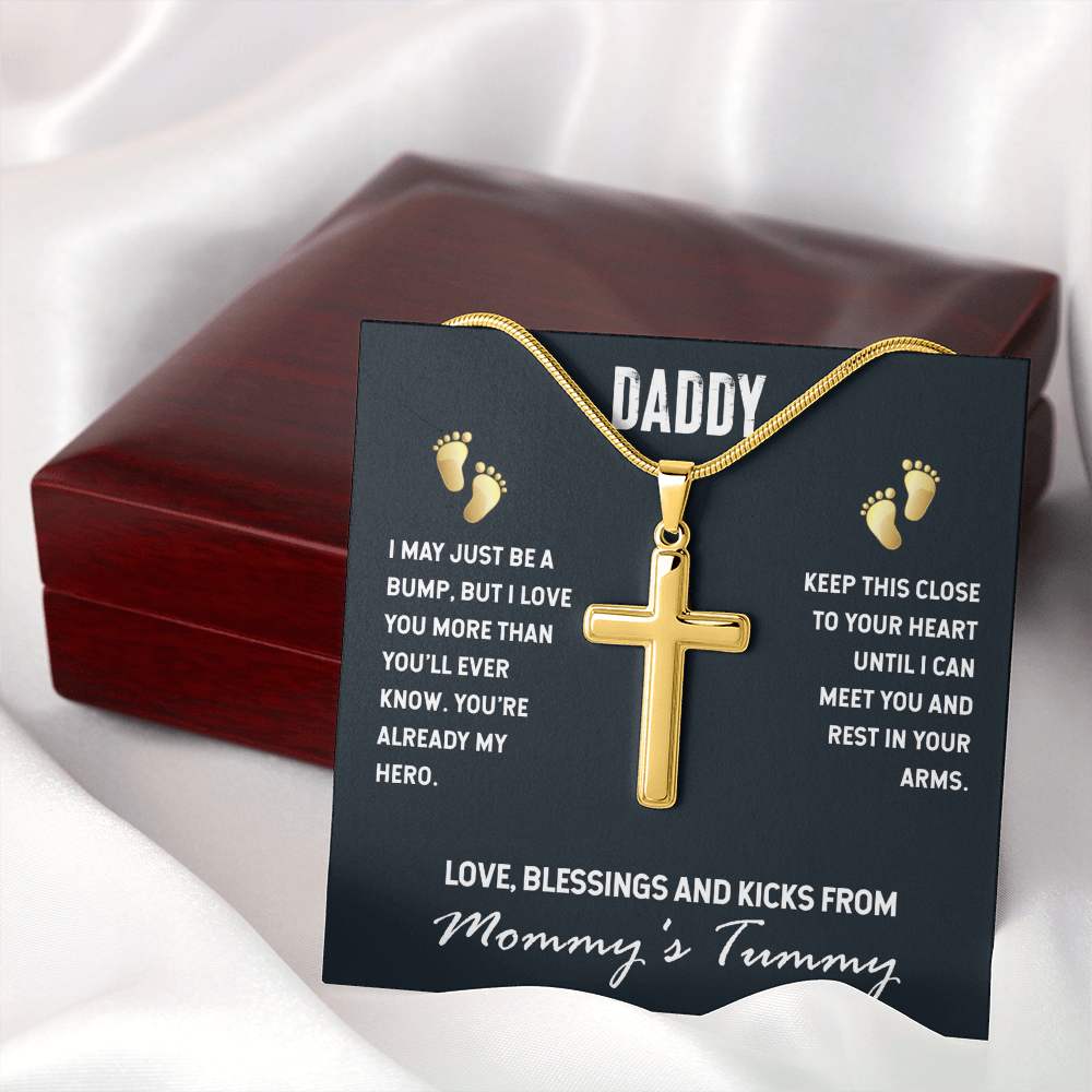 To My Daddy From Mommy's Tummy, Artisan Cross Necklace with Snake Chain For Daddy, Father's Day Gift for New Daddy, First Time Daddy To Be by Best Gifts 305