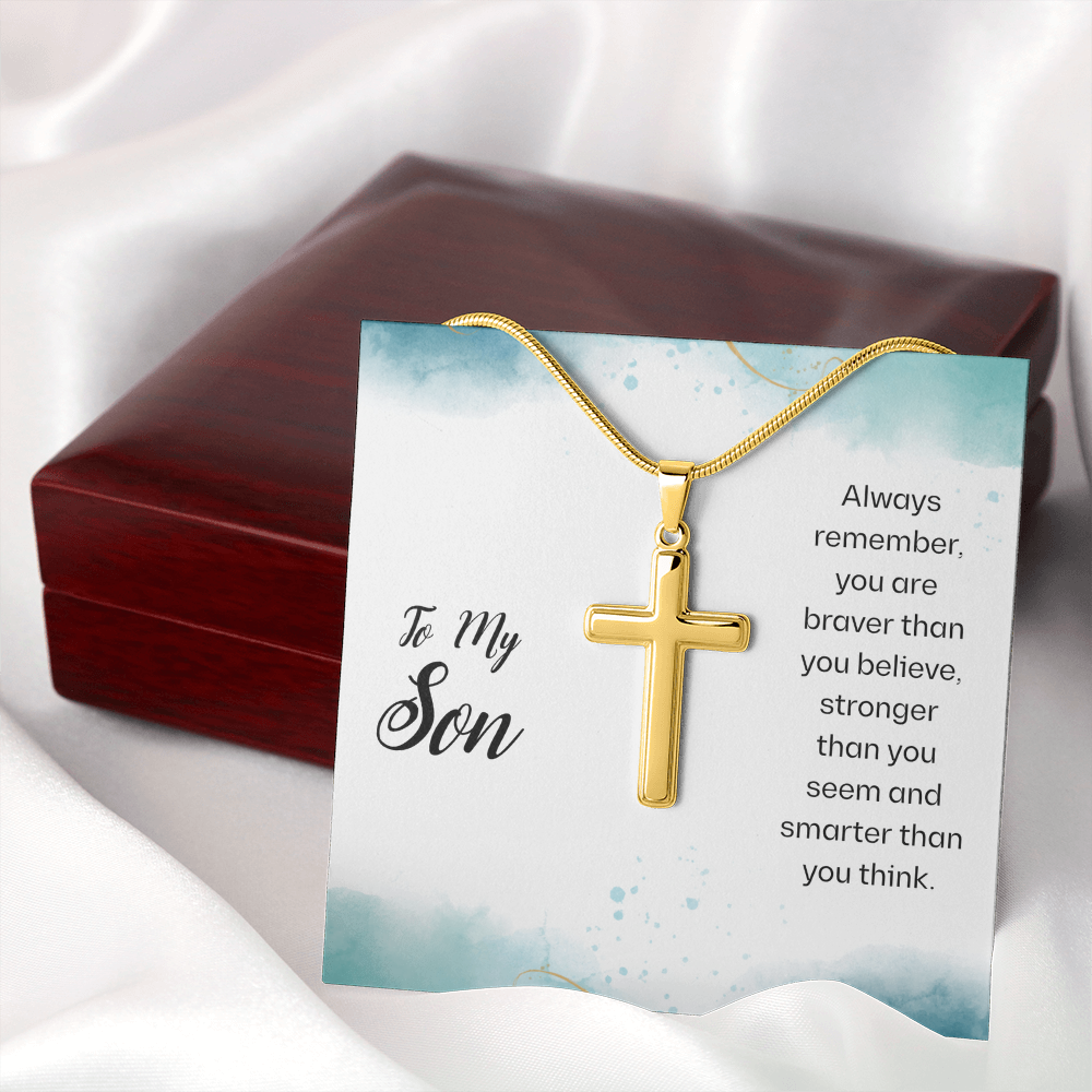 To My Son Artisan Cross Necklace with Snake Chain, Message Card Gift For Son, Mother Son Gifts, Religious Gifts For Son, Son 21st Birthday, Inspirational Message From Father by Best Gifts 305