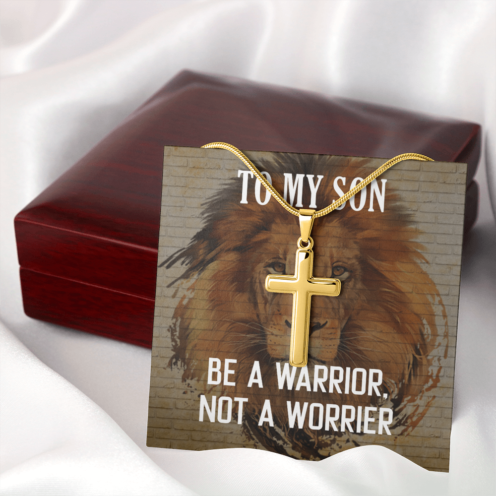 Artisan Cross Necklace with Snake Chain Gift For Son, To My Warrior Son, Father Son Gift, Gift for Son from Mother, Son 21st Birthday, Message Card Necklace by Best Gifts 305
