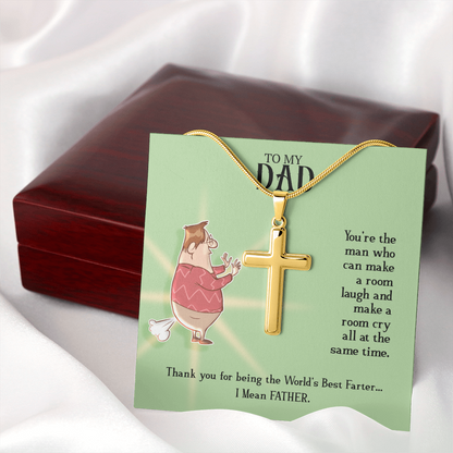 To My Dad, Artisan Cross Necklace with Snake Chain For Dad, World's Best Farter Dad, Father's Dad Gift From Daughter, Best Dad In The World by Best Gifts 305