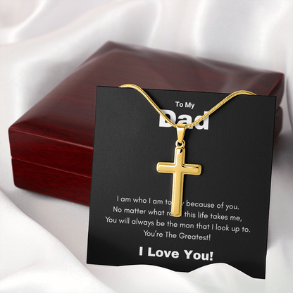 Artisan Cross Necklace with Snake Chain To My Greatest Dad, I Love You Dad, Fathers Day Gift From Daughter, Dad Birthday Gift, Gift For Dad From Son, by Best Gifts 305