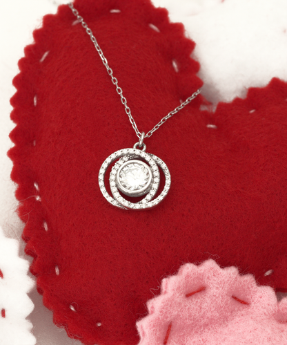 Birthday Gift For Girlfriend, Necklace For Girlfriend, Gift For Her, I Love You Girlfriend - .925 Sterling Silver Double Crystal Circle Necklace With Sweet Message Card