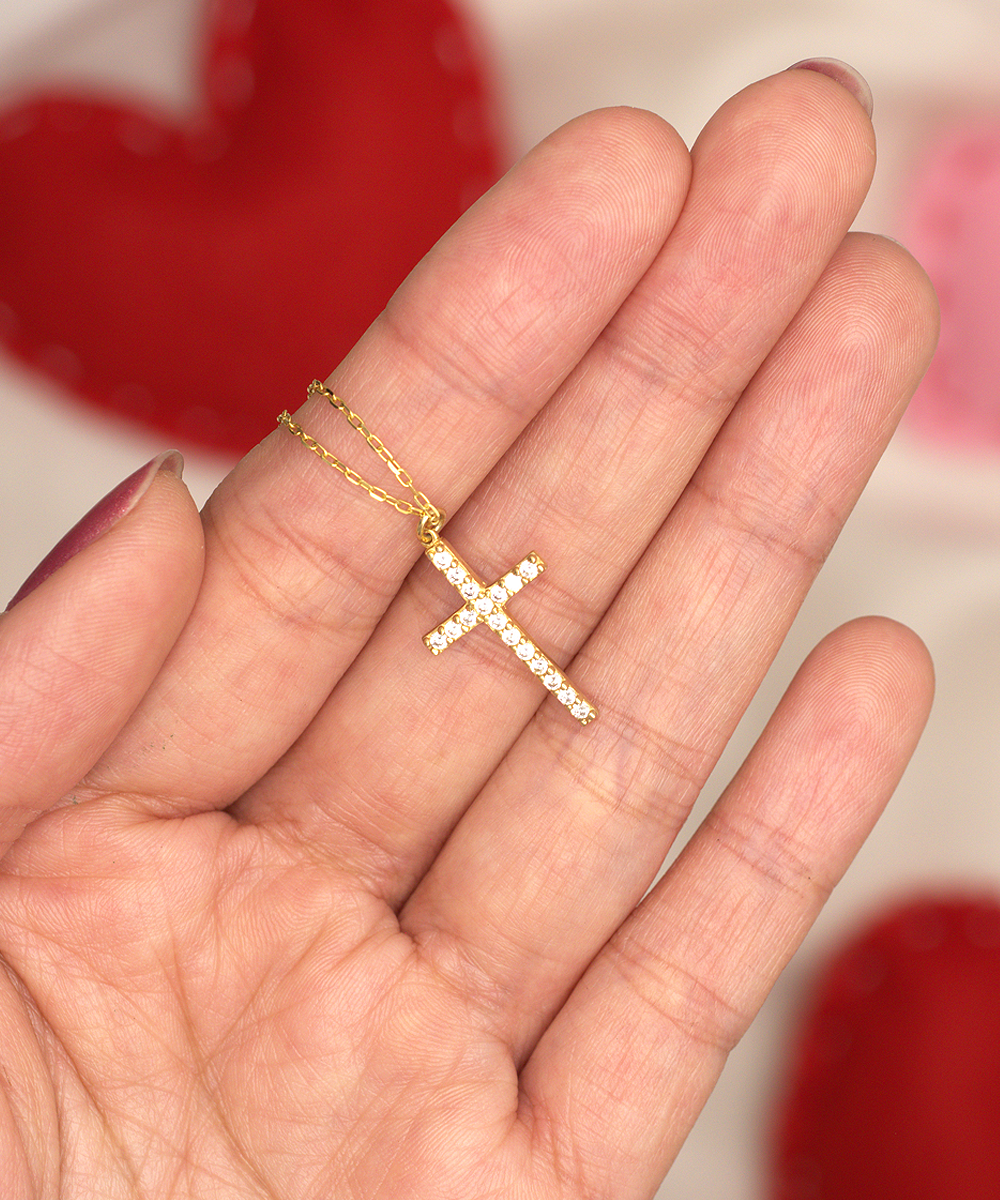 Best Friend Wedding Day, Gift For Best Friend, I Love You Best Friend - Crystal Gold Cross Necklace With Sweet Message Card