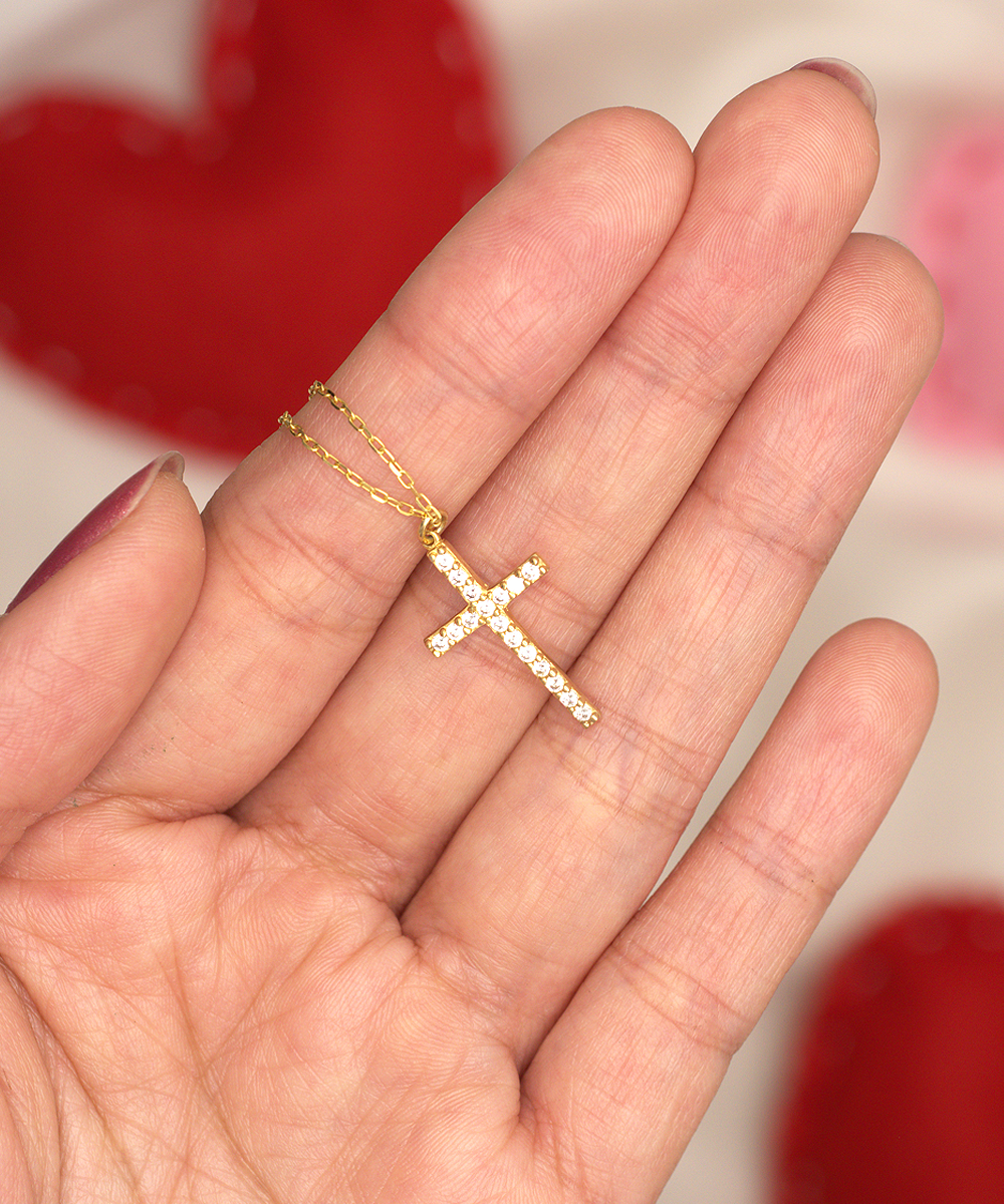 To My Strong Daughter, Crystal Gold Cross Necklace For Daughter, Best Gift To My Daughter, Jewelry Message Card For Daughter