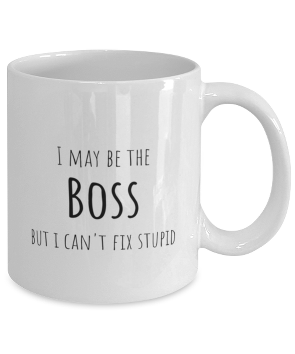 Funny Boss Mug Gift For Boss Birthday, I May Be The Boss But I Can't Fix Stupid