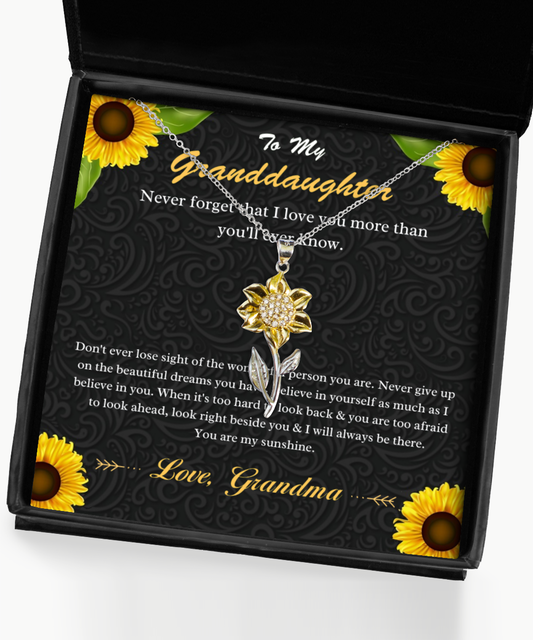 To My Granddaughter Sunflower Necklace Gift From Grandma, Grand Daughter Christmas Present, Birthday Jewelry Gift For Granddaughter