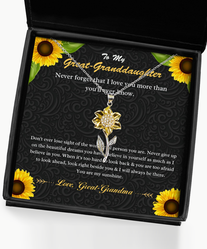 To My Great-Granddaughter Sunflower Necklace Gift From Great-Grandma, Great GrandDaughter Christmas Present, Birthday Jewelry Gift For Great Granddaughters