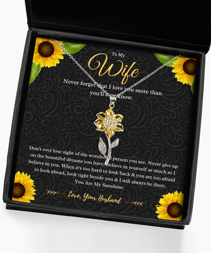 To My Wife Sunflower Necklace Gift From Husband, Wife Anniversary Present, Wife Valentines Day Message Card Jewelry Gift For Birthday