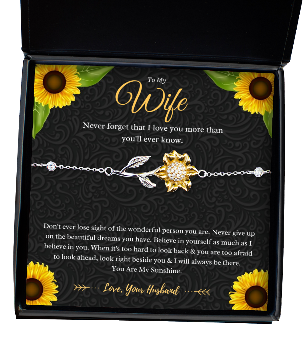 To My Wife Sunflower Bracelet Gift From Husband, Wife Anniversary Present, Wife Valentines Day Message Card Jewelry Gift For Birthday