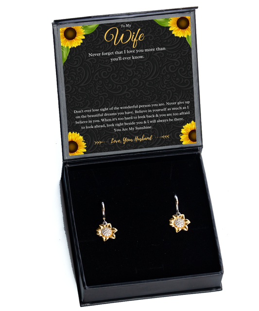 To My Wife Sunflower Earrings Gift From Husband, Wife Anniversary Present, Wife Valentines Day Message Card Jewelry Gift For Birthday