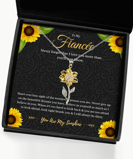 To My Fiancée Sunflower Necklace Gift From Fiancé, Fiancée Anniversary Present, Fiancée Valentines Day Message Card Jewelry Gift For Birthday