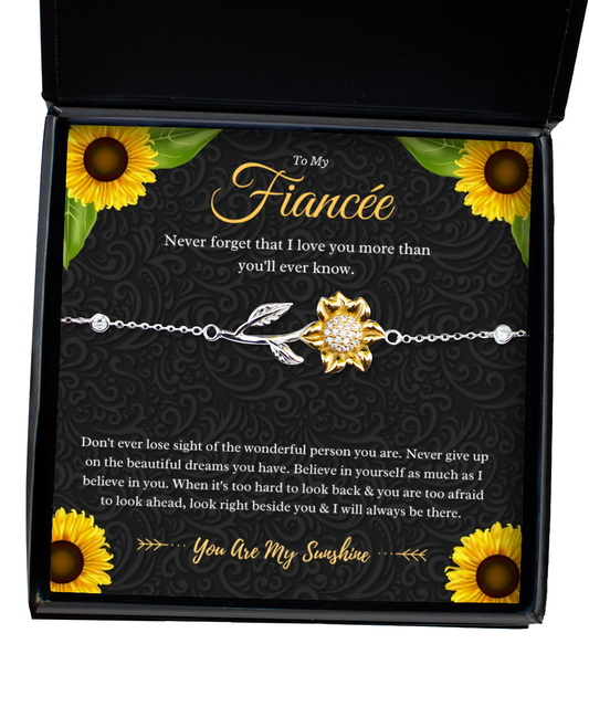 To My Fiancée Sunflower Bracelet Gift From Fiancé, Fiancée Anniversary Present, Fiancée Valentines Day Message Card Jewelry Gift For Birthday