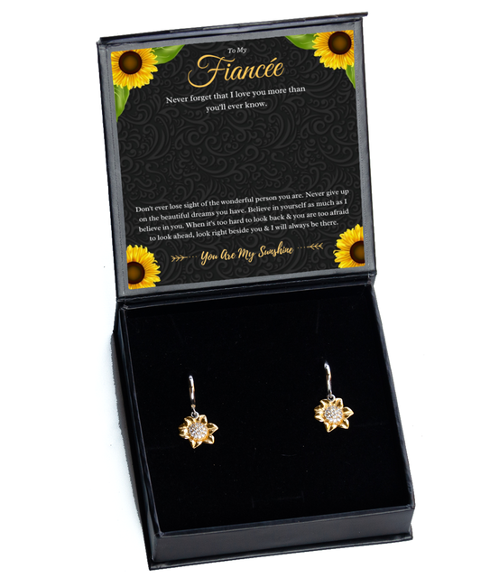 To My Fiancée Sunflower Earrings Gift From Fiancé, Fiancée Anniversary Present, Fiancée Valentines Day Message Card Jewelry Gift For Birthday