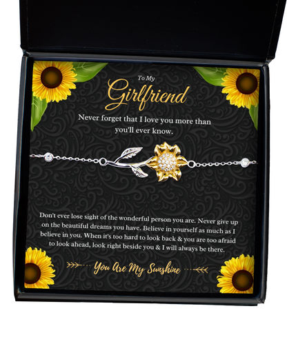 To My Girlfriend Sunflower Bracelet Gift From Boyfriend, Girlfriend Anniversary Present, Girlfriend Valentines Day Message Card Jewelry Gift For Birthday