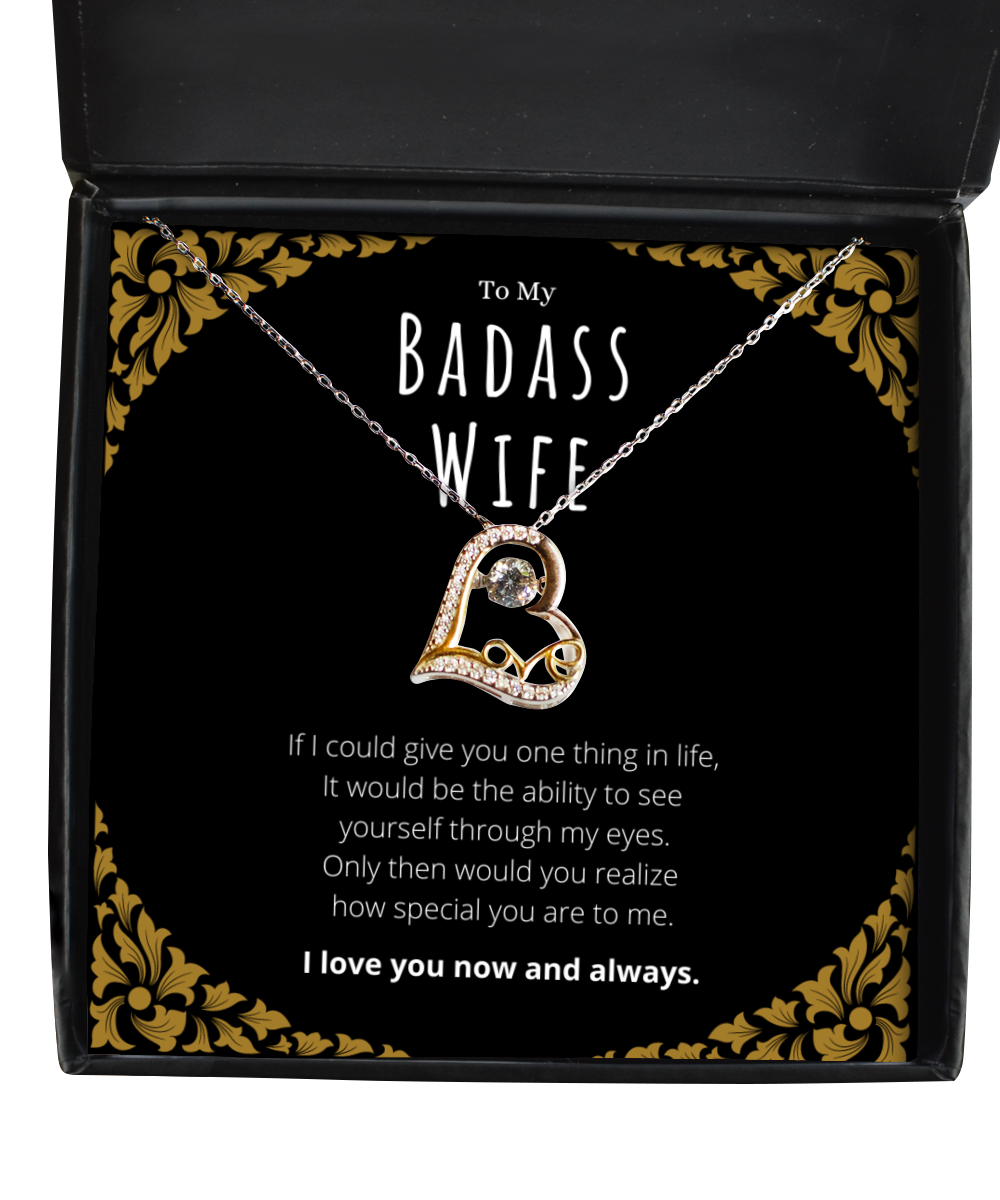 Badass Wife Heart Necklace Message Card Gift From Husband, Wife Valentines Day Anniversary Jewelry Present For Wife Birthday