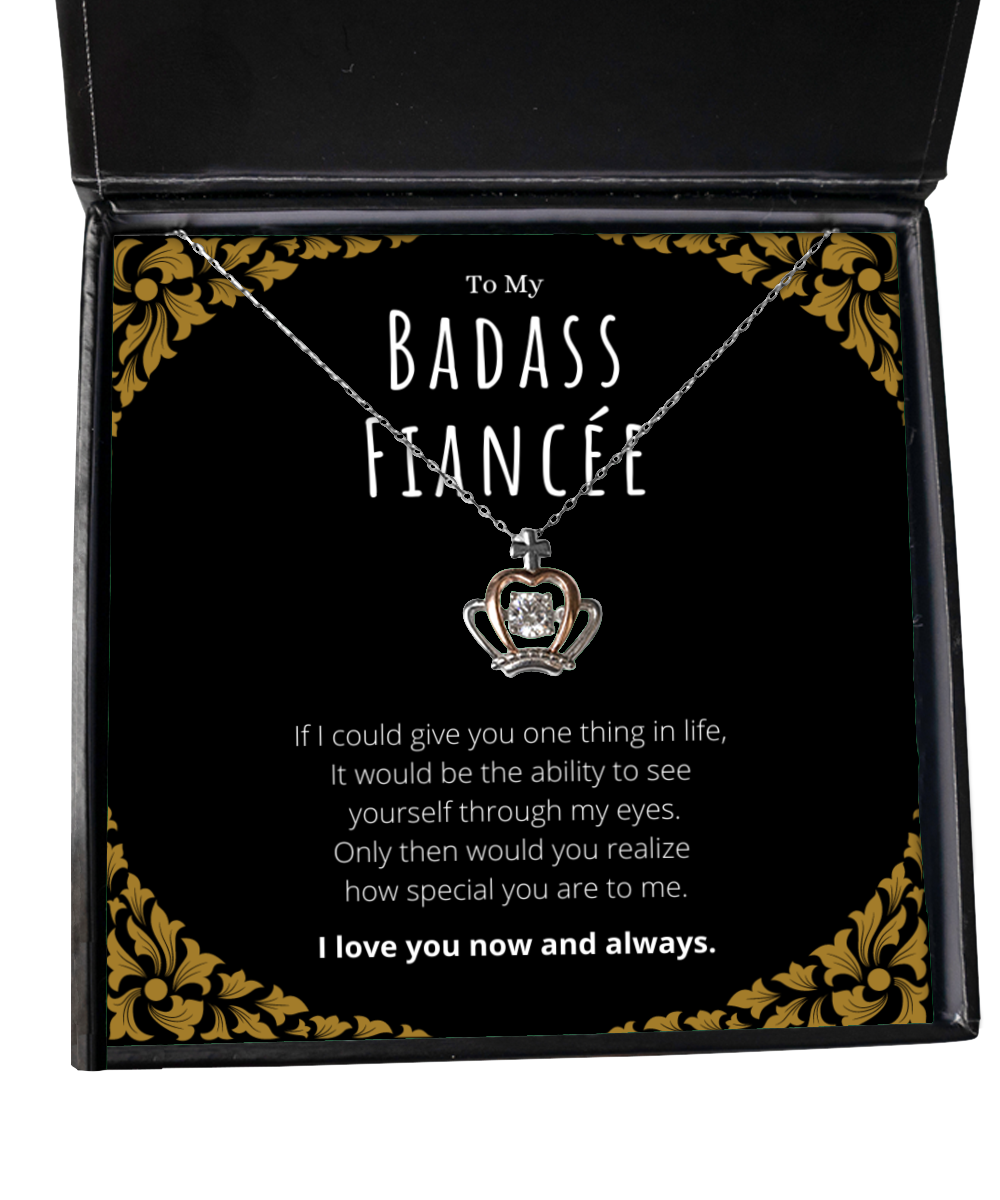 Badass Fiancée Crown Necklace Message Card Gift From Fiancé, Fiancée Valentines Day Anniversary Jewelry Present For Fiancée Birthday