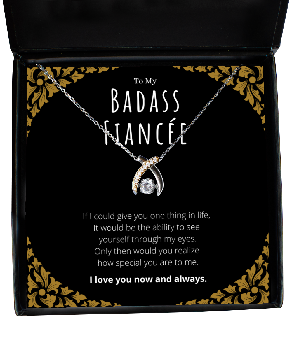 Badass Fiancée Wishbone Necklace Message Card Gift From Fiancé, Fiancée Valentines Day Anniversary Jewelry Present For Fiancée Birthday