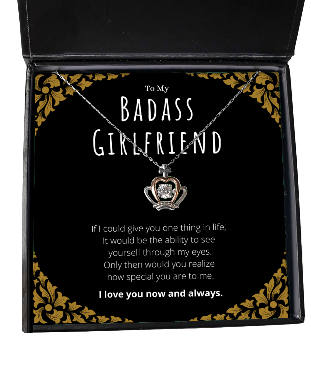 Badass Girlfriend Crown Necklace Message Card Gift From Boyfriend, Girlfriend Valentines Day Anniversary Jewelry Present For Girlfriend Birthday