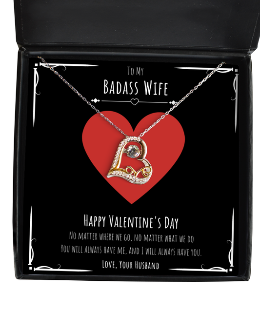 Badass Wife Valentines Day Gift Heart Necklace Message Card Gift From Husband, Wife Birthday Anniversary Jewelry Present