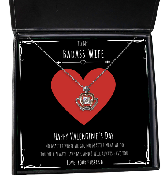 Badass Wife Valentines Day Gift Crown Necklace Message Card Gift From Husband, Wife Birthday Anniversary Jewelry Present