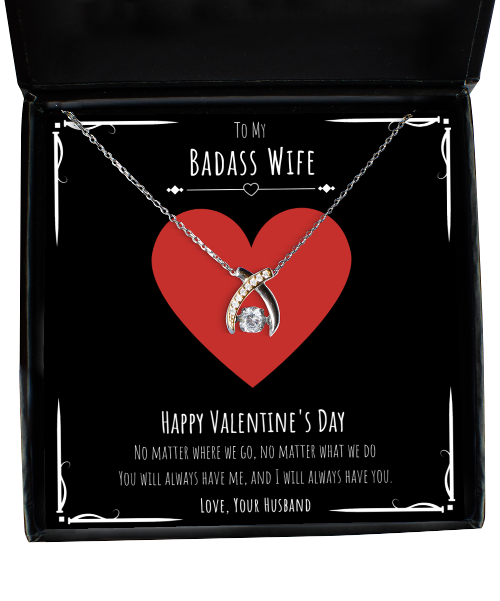 Badass Wife Valentines Day Gift Wishbone Necklace Message Card Gift From Husband, Wife Birthday Anniversary Jewelry Present