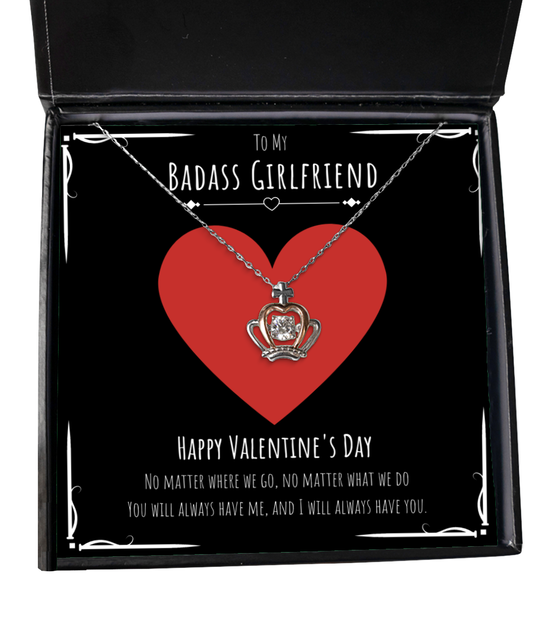 Badass Girlfriend Valentines Day Gift Crown Necklace Message Card Gift From Boyfriend, Girlfriend Birthday Anniversary Jewelry Present