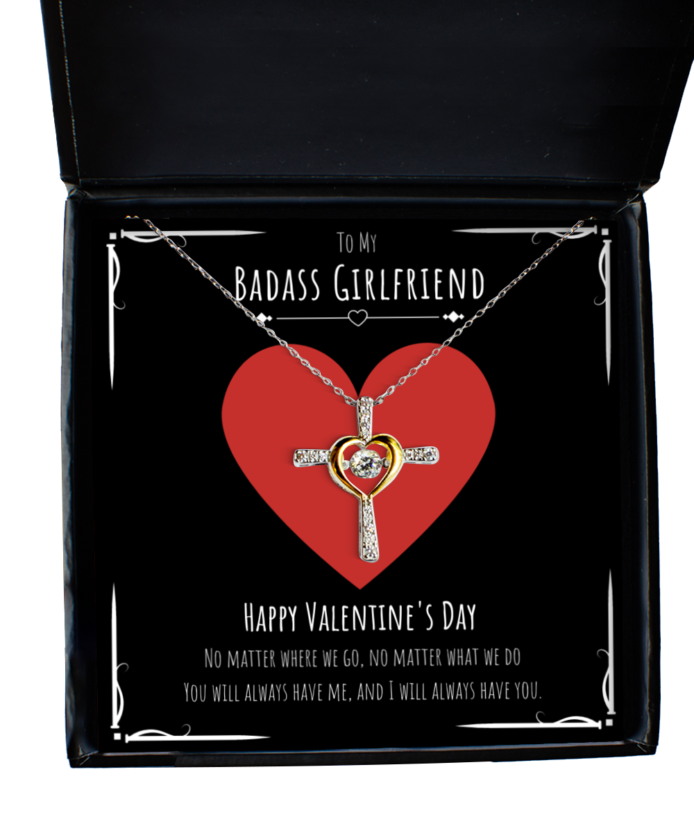 Badass Girlfriend Valentines Day Gift Cross Necklace Message Card Gift From Boyfriend, Girlfriend Birthday Anniversary Jewelry Present