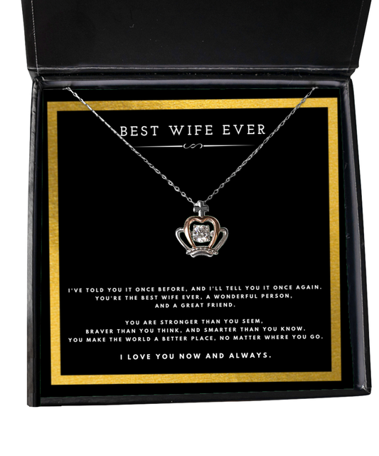 Best Wife Ever Anniversary Message Card Jewelry Crown Necklace Gift From Husband for Valentines Day Birthday Present, Christmas Gifts For Wife