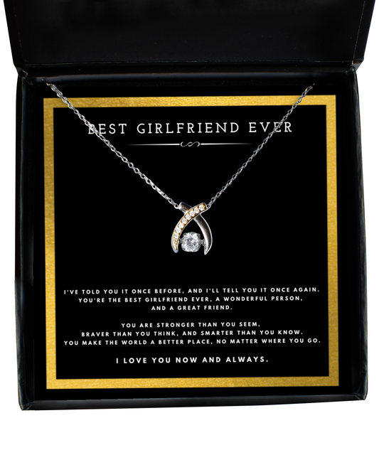 Best Girlfriend Ever Anniversary Message Card Jewelry Wishbone Necklace Gift From Boyfriend for Valentines Day Birthday Present, Christmas Gifts For Girlfriend