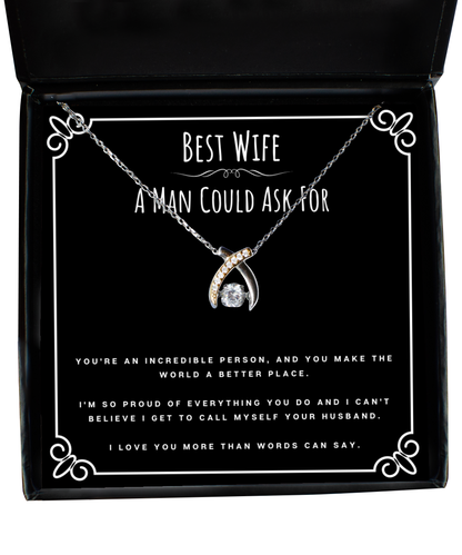 Best Wife A Man Could Ask For Valentines Day Message Card Jewelry Wishbone Necklace Gift From Husband, Wife Anniversary Present, Birthday Christmas Gifts For Wife