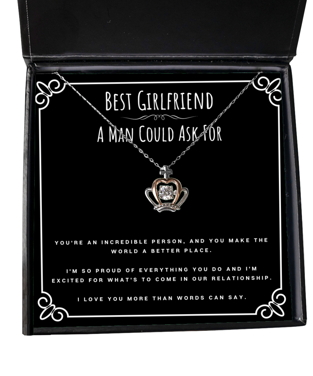 Best Girlfriend A Man Could Ask For Valentines Day Message Card Jewelry Crown Necklace Gift From Boyfriend, Girlfriend Anniversary Present, Birthday Christmas Gifts For Girlfriend