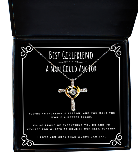 Best Girlfriend A Man Could Ask For Valentines Day Message Card Jewelry Cross Necklace Gift From Boyfriend, Girlfriend Anniversary Present, Birthday Christmas Gifts For Girlfriend