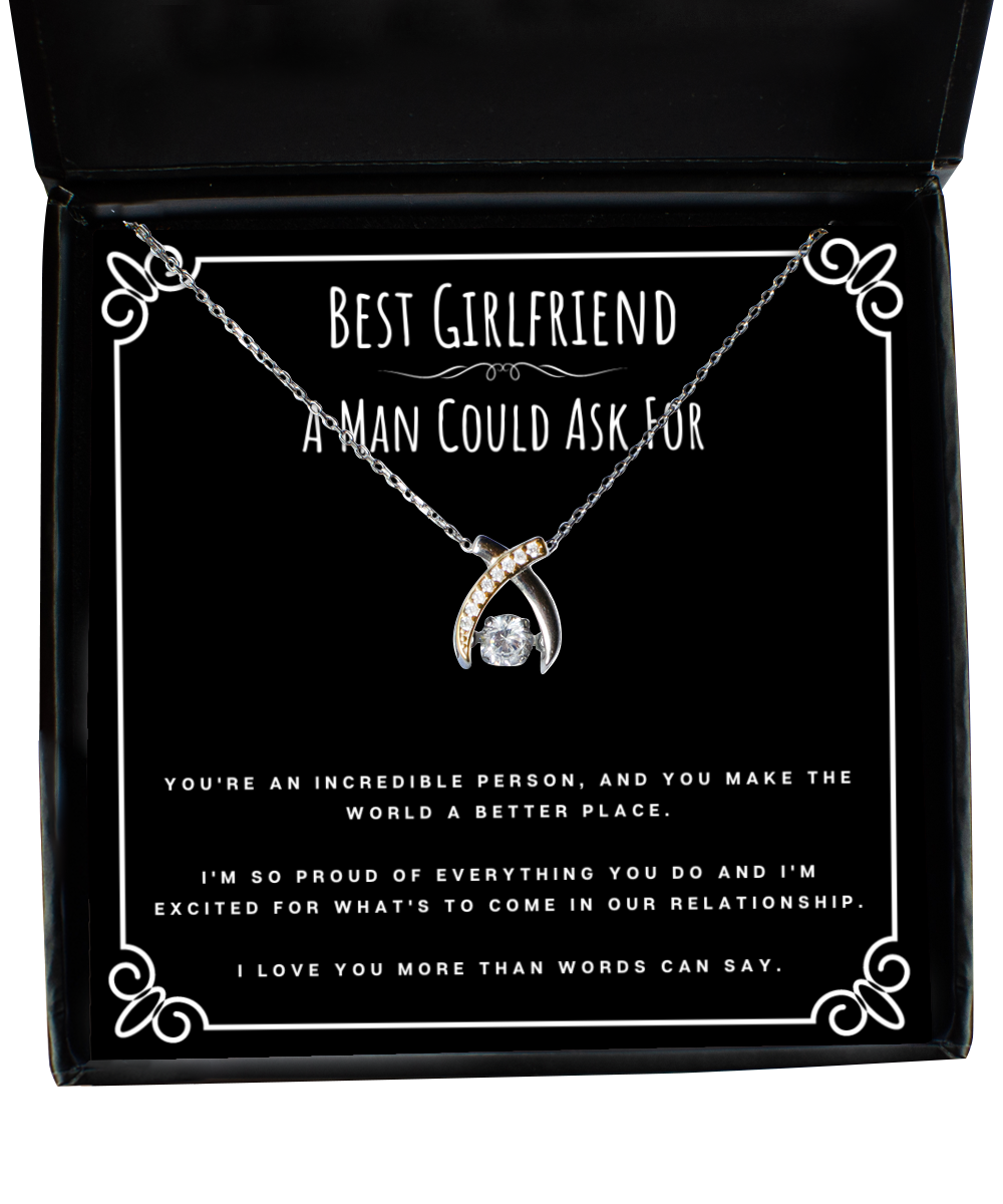 Best Girlfriend A Man Could Ask For Valentines Day Message Card Jewelry Wishbone Necklace Gift From Boyfriend, Girlfriend Anniversary Present, Birthday Christmas Gifts For Girlfriend