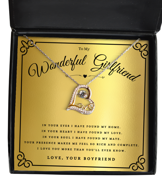 To My Wonderful Girlfriend Heart Jewelry Necklace Gift For Girlfriend Anniversary, Girlfriend Valentines Day Message Card Christmas Present From Boyfriend, Girlfriend Birthday Jewelry Gift