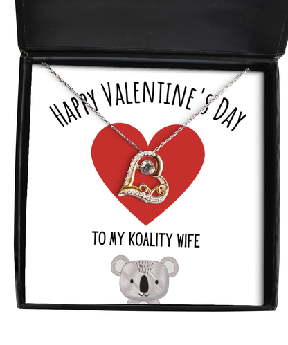 Funny Koala Valentines Day Heart Necklace Jewelry Gift For Wife, Funny Wife V-Day Present From Husband, Cute Valentine's Day Message Card Jewelery