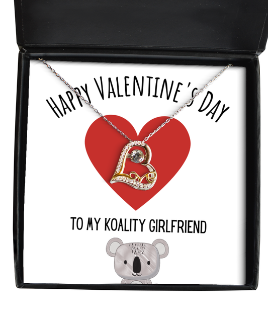 Funny Koala Valentines Day Heart Necklace Jewelry Gift For Girlfriend, Funny Girlfriend V-Day Present From Boyfriend, Cute Valentine's Day Message Card Jewelery