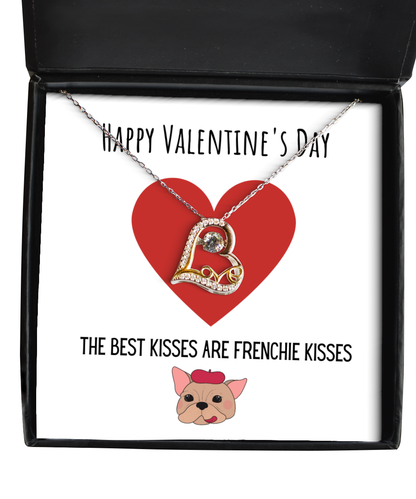 Funny Dog Lover Valentines Day Heart Necklace Jewelry Gift For Her, Funny French Bulldog V-Day Present From Him, Cute Valentine's Day Message Card Jewelery, Best Frenchie Kisses