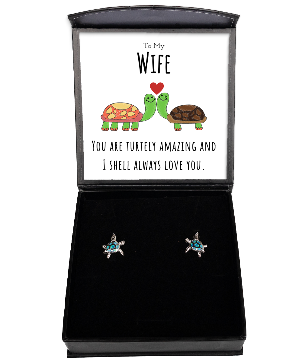 To My Wife Funny Turtle Message Card Jewelry Earring Gift From Husband, Cute Turtle Animal Pun Birthday Gift For Wife, Anniversary Present For Her