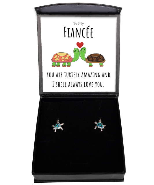 To My Fiancée Funny Turtle Message Card Jewelry Earring Gift From Fiancé, Cute Turtle Animal Pun Birthday Gift For Fiancée, Anniversary Present For Her