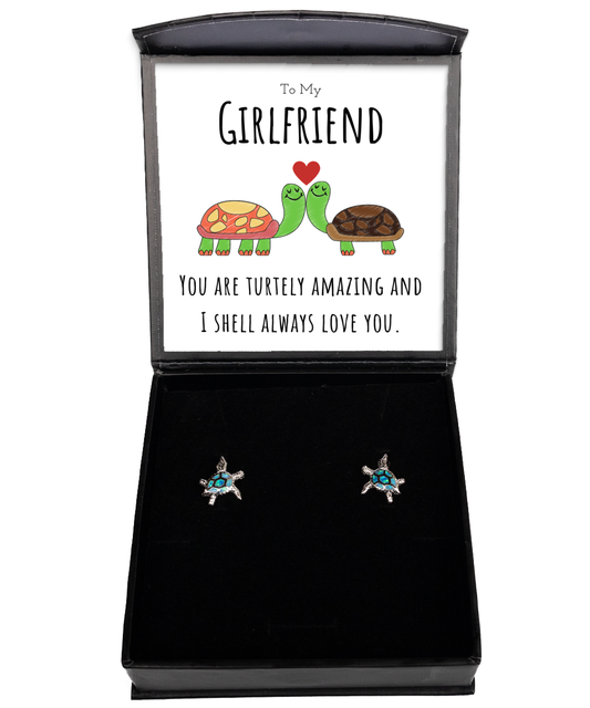 To My Girlfriend Funny Turtle Message Card Jewelry Earring Gift From Boyfriend, Cute Turtle Animal Pun Birthday Gift For Girlfriend, Anniversary Present For Her