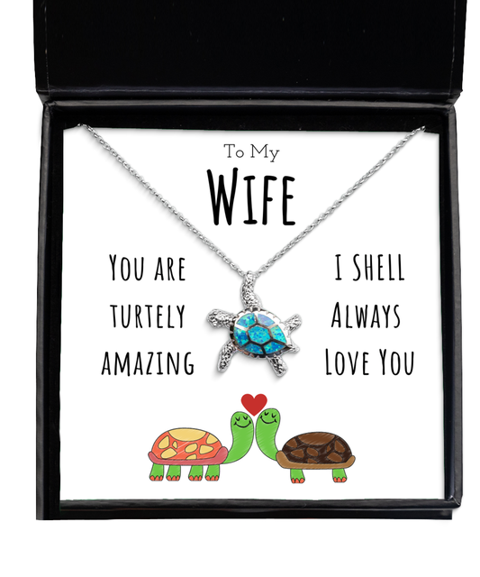 To My Wife Funny Turtle Message Card Jewelry Necklace Gift From Husband, Cute Turtle Animal Pun Birthday Gift For Wife, Anniversary Present For Her