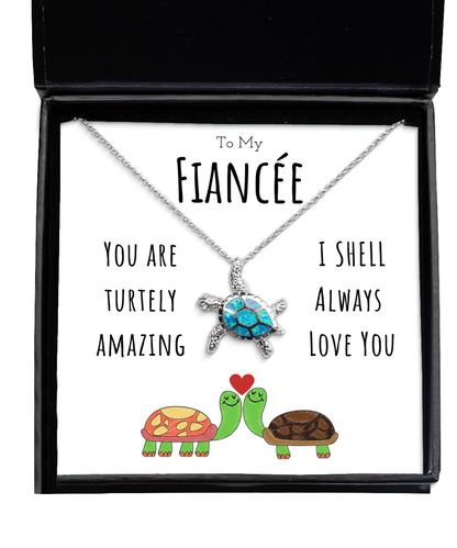 To My Fiancée Funny Turtle Message Card Jewelry Necklace Gift From Fiancé, Cute Turtle Animal Pun Birthday Gift For Fiancée, Anniversary Present For Her