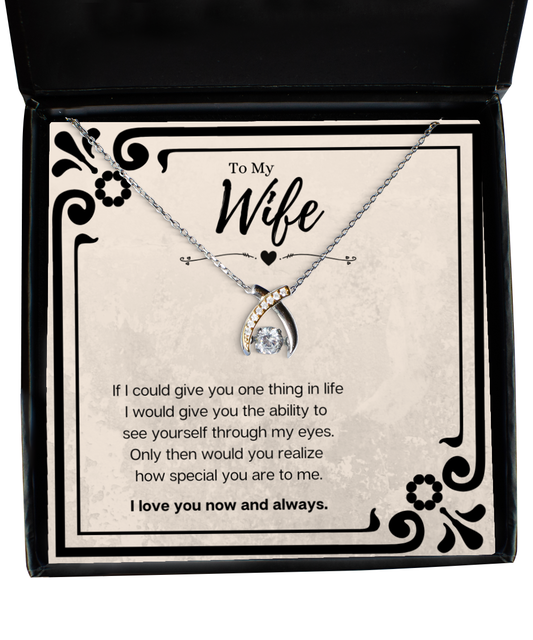 Husband To Wife Birthday Gift Message Card Jewelry Wishbone Necklace, Heartwarming Mothers Day Present From Husband, Wife Anniversary Valentines Day Gift For Her