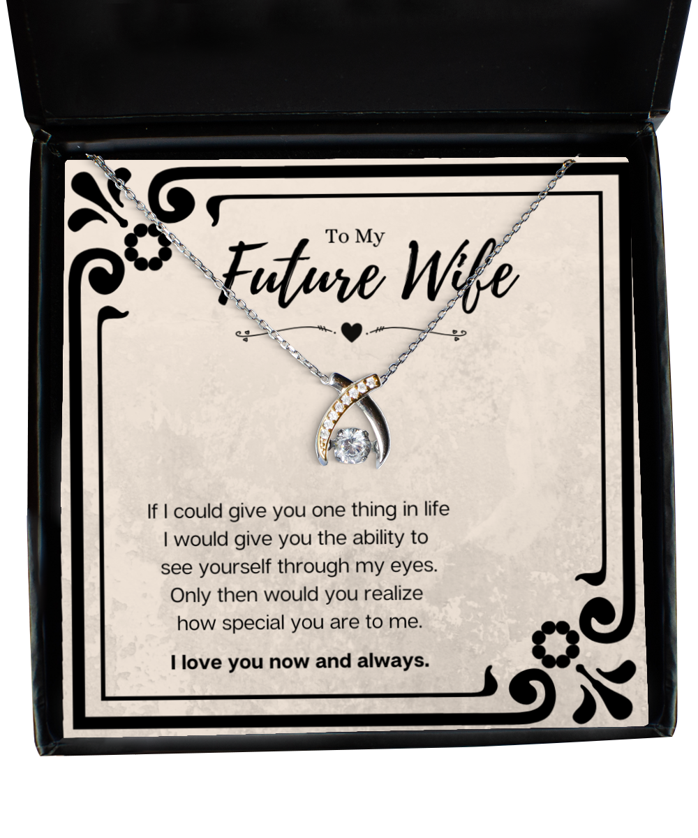 Future Wife Birthday Gift Message Card Jewelry Wishbone Necklace, Heartwarming Mothers Day Present From Fiancé, Fiancée Anniversary Valentines Day Gift For Her