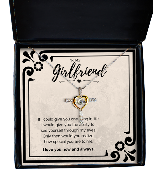 Boyfriend To Girlfriend Birthday Gift Message Card Jewelry Cross Necklace, Heartwarming Mothers Day Present From Boyfriend, Girlfriend Anniversary Valentines Day Gift For Her