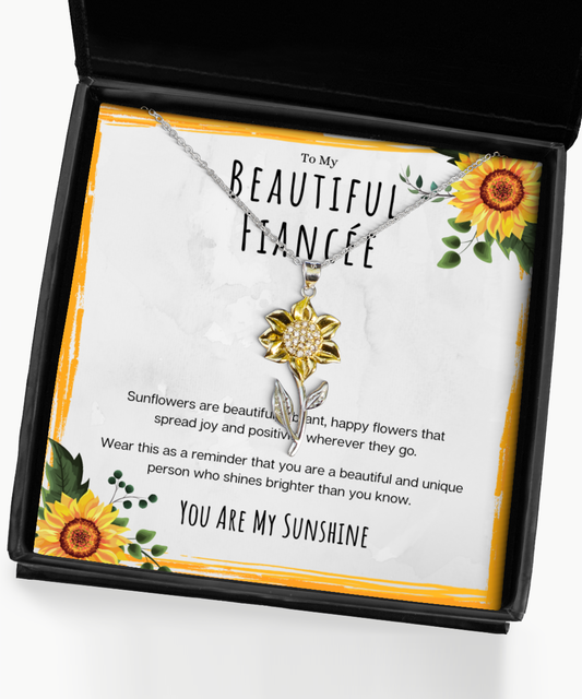 To My Beautiful Fiancée Sunflower Necklace Heartwarming Message Card Birthday Jewelry Gift From Fiancé, Unique Fiancée Valentine's Day Anniversary Present