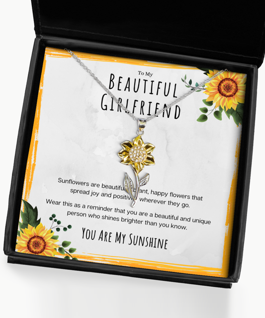 To My Beautiful Girlfriend Sunflower Necklace Heartwarming Message Card Birthday Jewelry Gift From Boyfriend, Unique Girlfriend Valentine's Day Anniversary Present