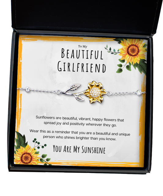 To My Beautiful Girlfriend Sunflower Bracelet Heartwarming Message Card Birthday Jewelry Gift From Boyfriend, Unique Girlfriend Valentine's Day Anniversary Present