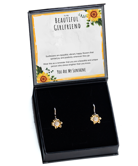 To My Beautiful Girlfriend Sunflower Earrings Heartwarming Message Card Birthday Jewelry Gift From Boyfriend, Unique Girlfriend Valentine's Day Anniversary Present